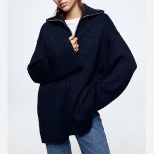 NWT Zara Zipper Knit Cardigan Sweater